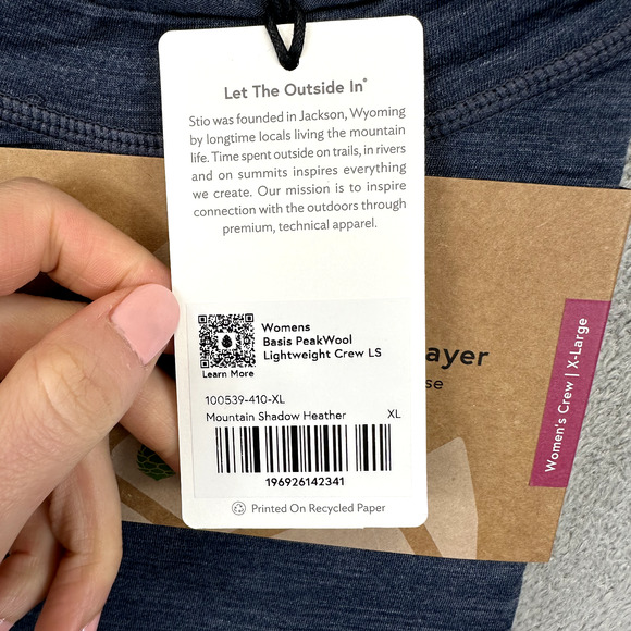 Stio Wool Base Layer Long Sleeve Basis Peakwool Lightweight Crew Womens XL Blue - Picture 4 of 5